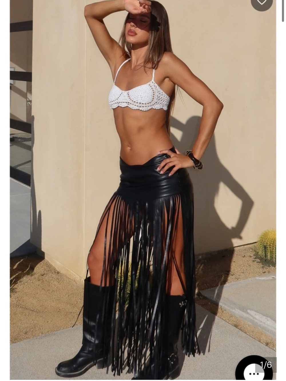 White Fox Boutique Black Fringe Leather Maxi Skirt